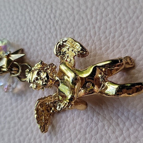 Kirks Folly Cherub Angel Key Chain Aurora Borealis Crystal Beads Stars Gold Tone - Picture 3 of 8